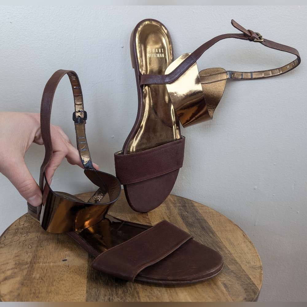 Stuart Weitzman Gladiator Sandals, Brown & Gold (SIZE 10.5 M)